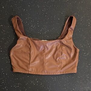 Haute Monde Brown Faux Leather Crop Top